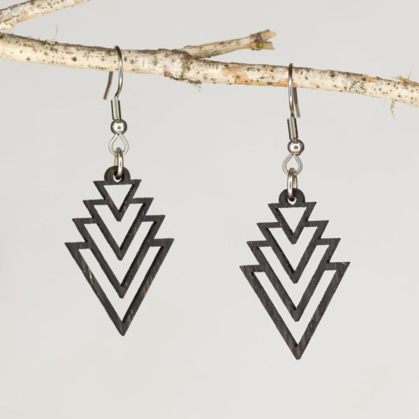 Boucles d'oreilles en bois de chêne ébonisées, Triangles
